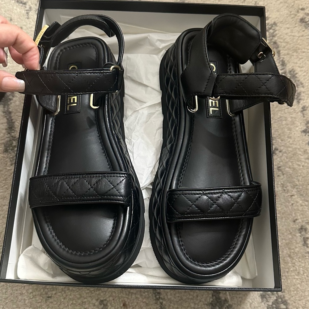 Chanel Quilted Slingback Platform Sandals 39